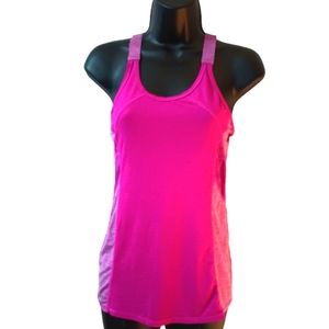 Athleta shirt, women's XXS, barbie pink athletic top, reflective stripes on side